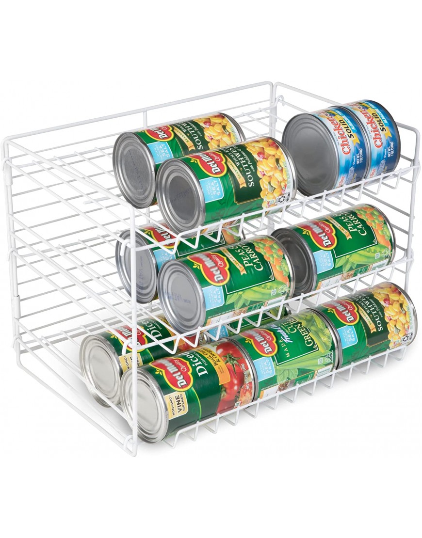 Smart Design 3-Tier Can Rack Organizer Adjustable Steel Metal Wire Pantry Spice Cabinet Under Sink Fridge Storage Organization Kitchen 14.5 x 10.25 Inch [White]