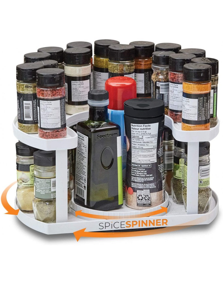 Spice Spinner Two-Tiered Spice Organizer & Holder That Saves Space Keeps Everything Neat Organized & Within Reach With Dual Spin Turntables