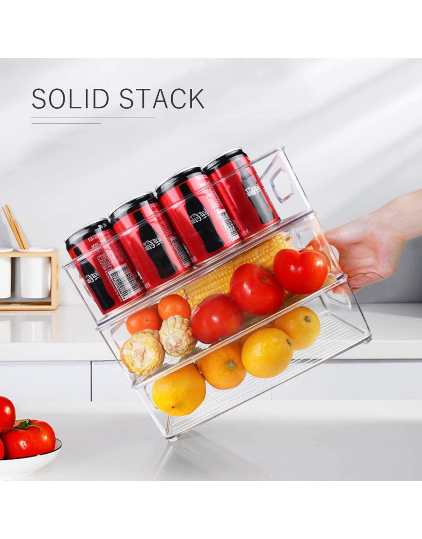 Stackable Refrigerator Organizer Bins 6 Pack Clear Kitchen Organizer Container Bins with Handles and 20 PCS Free Plastic Bags for Pantry Cabinets Shelves Drawer Freezer Food Safe BPA Free 10L