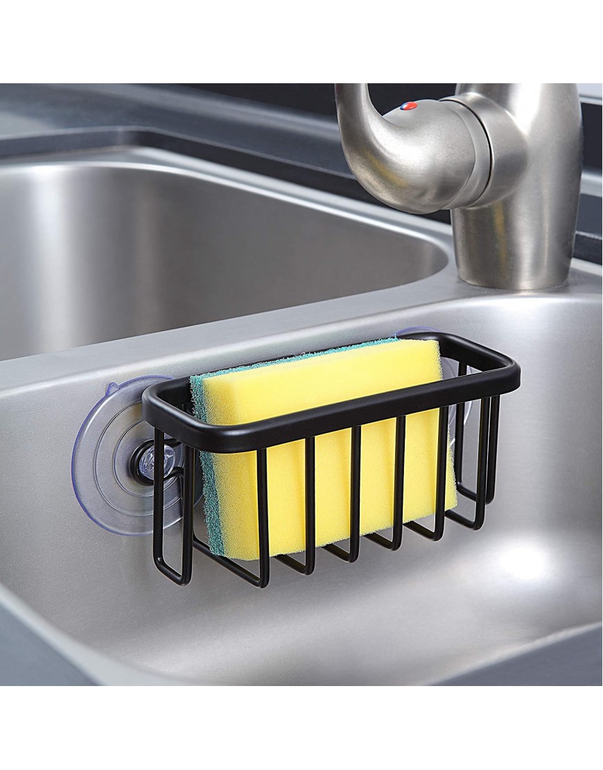 SunnyPoint NeverRust Kitchen Sink Suction Holder for Sponges Scrubbers Soap Kitchen Bathroom 6 x 2.5 x 2.75 Aluminum BLACK 1
