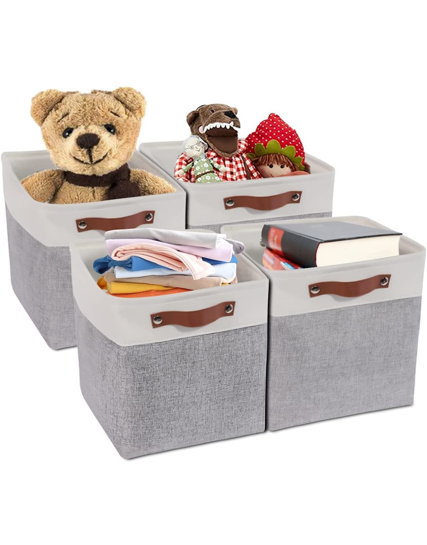 4 Pack Foldable Storage Basket Bins 12x12x12 inches Baskets Storage Box Cubes Containers with Handles Shelves Closet Nursery Storage Baskets for Clothes Storage Toys Books Home Office White&Grey