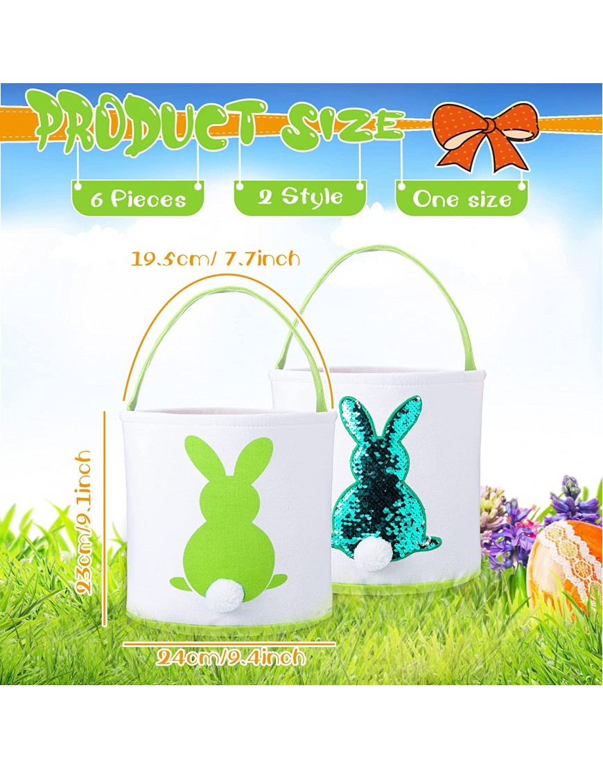 6 Pieces Easter Bunny Basket Bags for Kids Canvas Easter Eggs Hunt Basket with Handle Easter Tote Bags Carrying and Eggs Hunt Bags Rabbit Easter Party Decorations