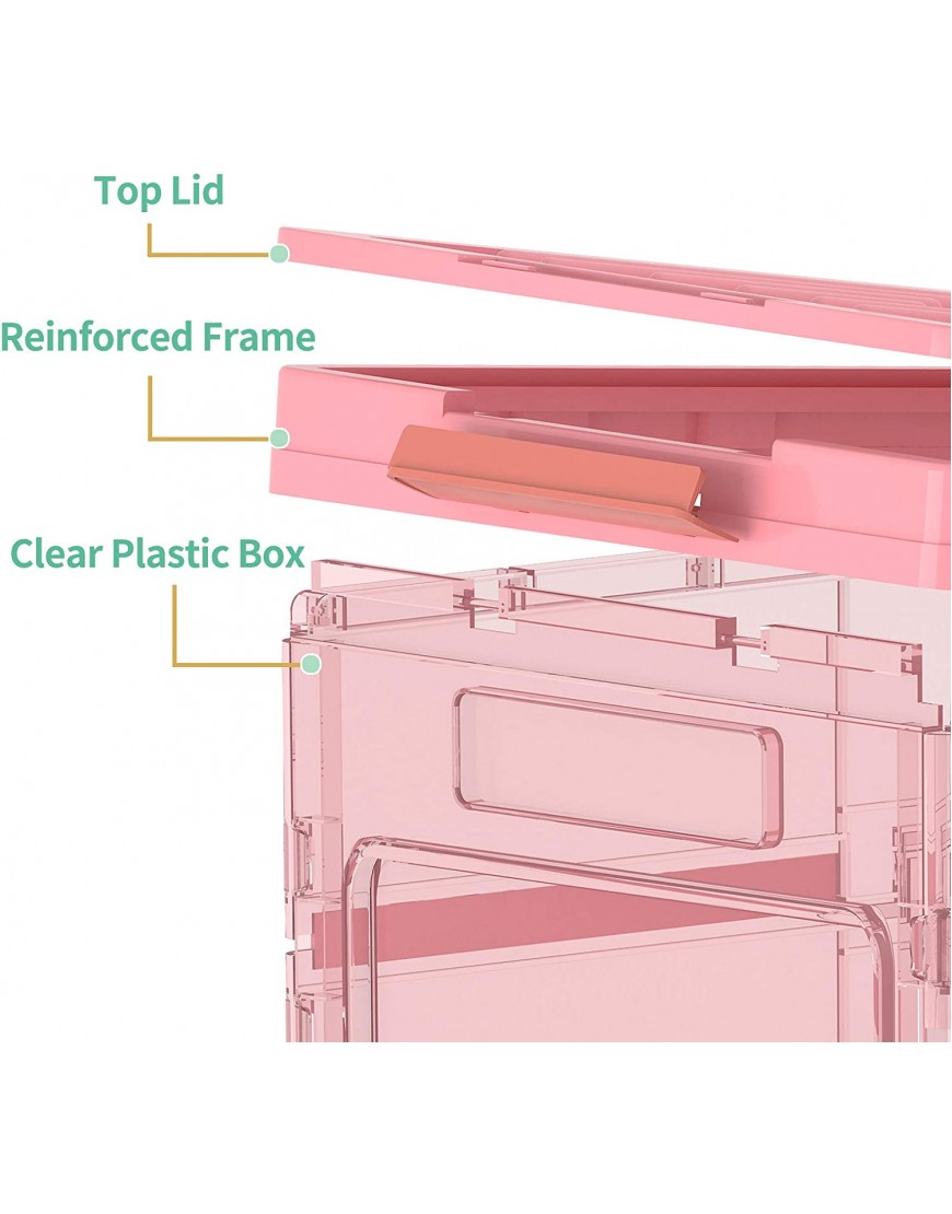 Apsan Collapsible Storage Bins with Lids for organizing Stackable Clear Latch Storage Box with Handle Folding Plastic Containers Pink