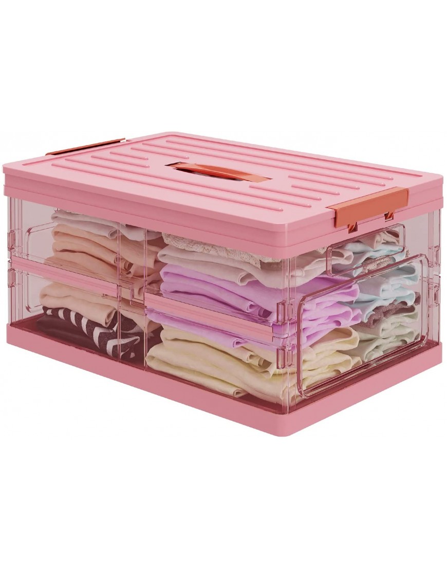 Apsan Collapsible Storage Bins with Lids for organizing  Stackable Clear Latch Storage Box with Handle Folding Plastic Containers Pink