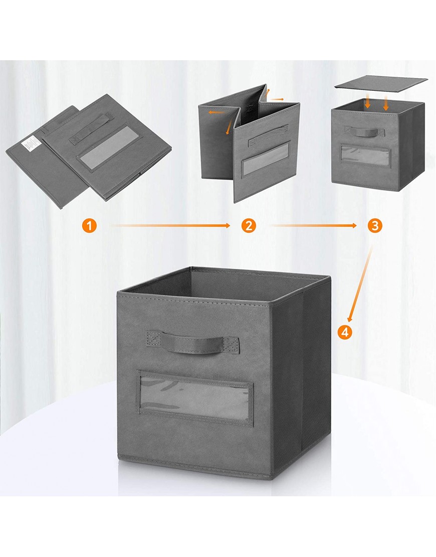 artsdi Set of 8 Storage Cubes Foldable Fabric Cube Storage Bins with 10 Labels Window Cards & a Pen Collapsible Cloth Baskets Containers for Shelves Closet Organizers Box for Home & Office,Gray