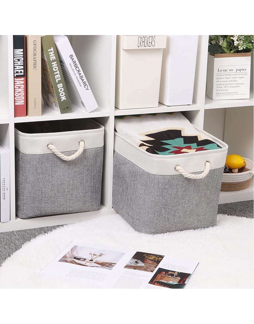 Bidtakay Baskets Set of 2 Shelf Baskets for Clothes 16 X 12 X 12 Collapsible Canvas Linen Storage Basket with Handles Large Storage Bins Fabric Baskets for Organizing ClosetWhite&Grey