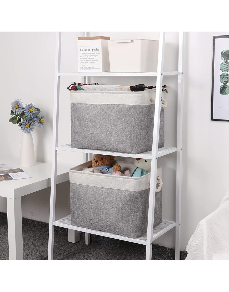 Bidtakay Baskets Set of 2 Shelf Baskets for Clothes 16 X 12 X 12 Collapsible Canvas Linen Storage Basket with Handles Large Storage Bins Fabric Baskets for Organizing ClosetWhite&Grey