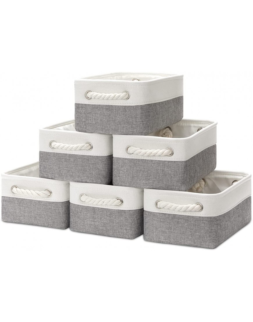 Bidtakay Baskets Storage Basket for Organizing Small Fabric Baskets 11.8 x 7.8 x 5 inch Collapsible Storage Bins with Handles for Shleves Set of 6 Decorative Basket for Closet Home StorageWhite&Grey
