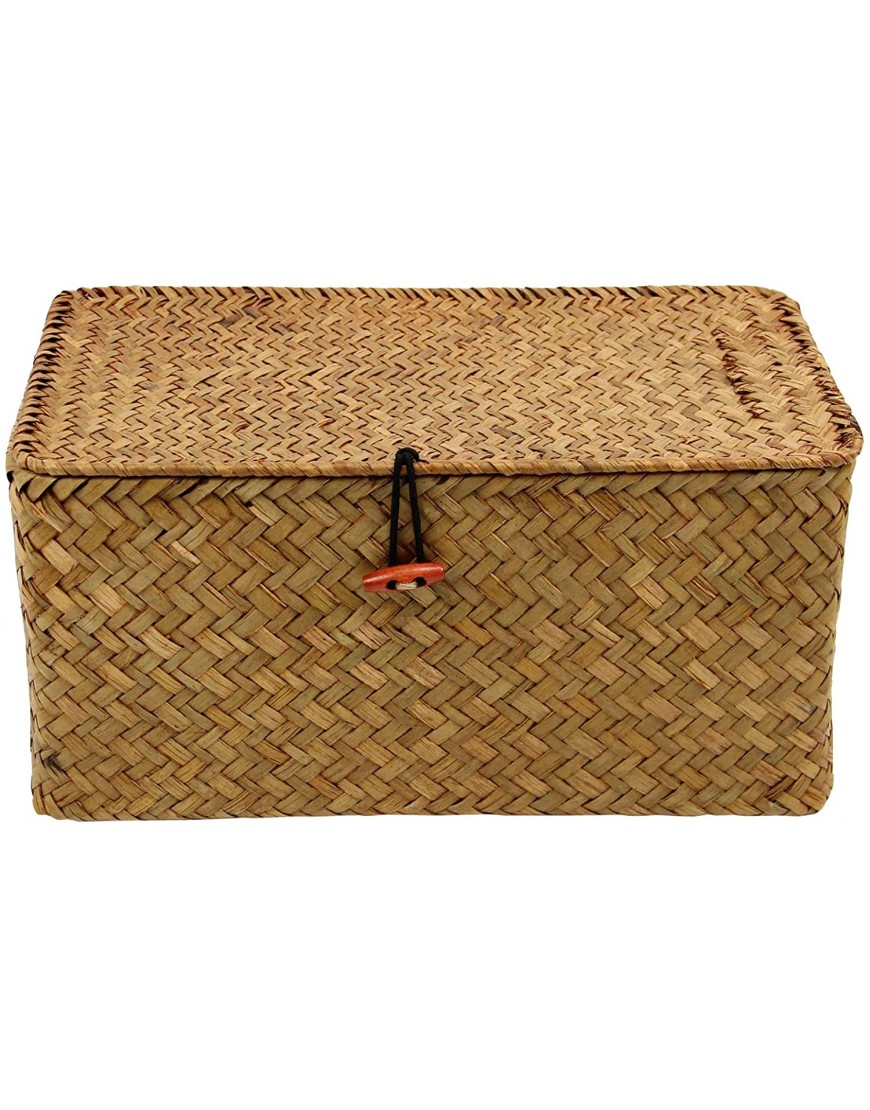 Casaphoria Handwoven Rattan Storage Basket Large Size Seagrass Organizer Container with Lid for Makeup Clothes and Home Items Pack of 1