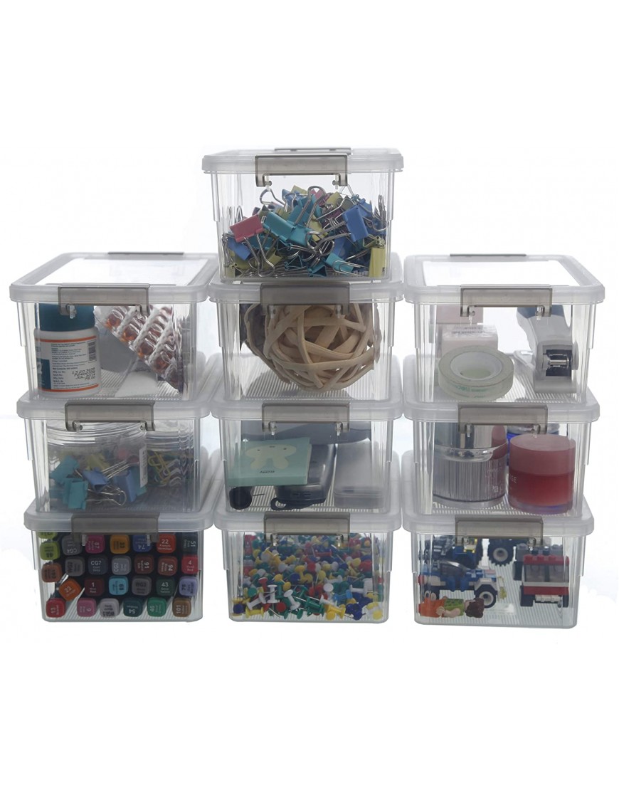 Citylife 1.3 QT 10 Pack Small Storage Bins Plastic Storage Container Stackable Box with Lids for Organizing Clear White