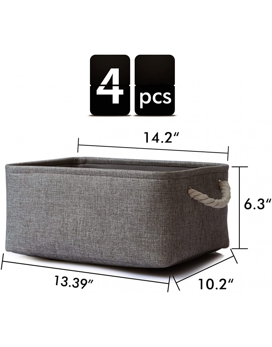 Citylife 4 Packs Fabric Storage Baskets for Shelves Collapsible Storage Bins with Handles Rectangular Baskets for Organizing Grey 12.2 L x 8.3 W x 5.1 H