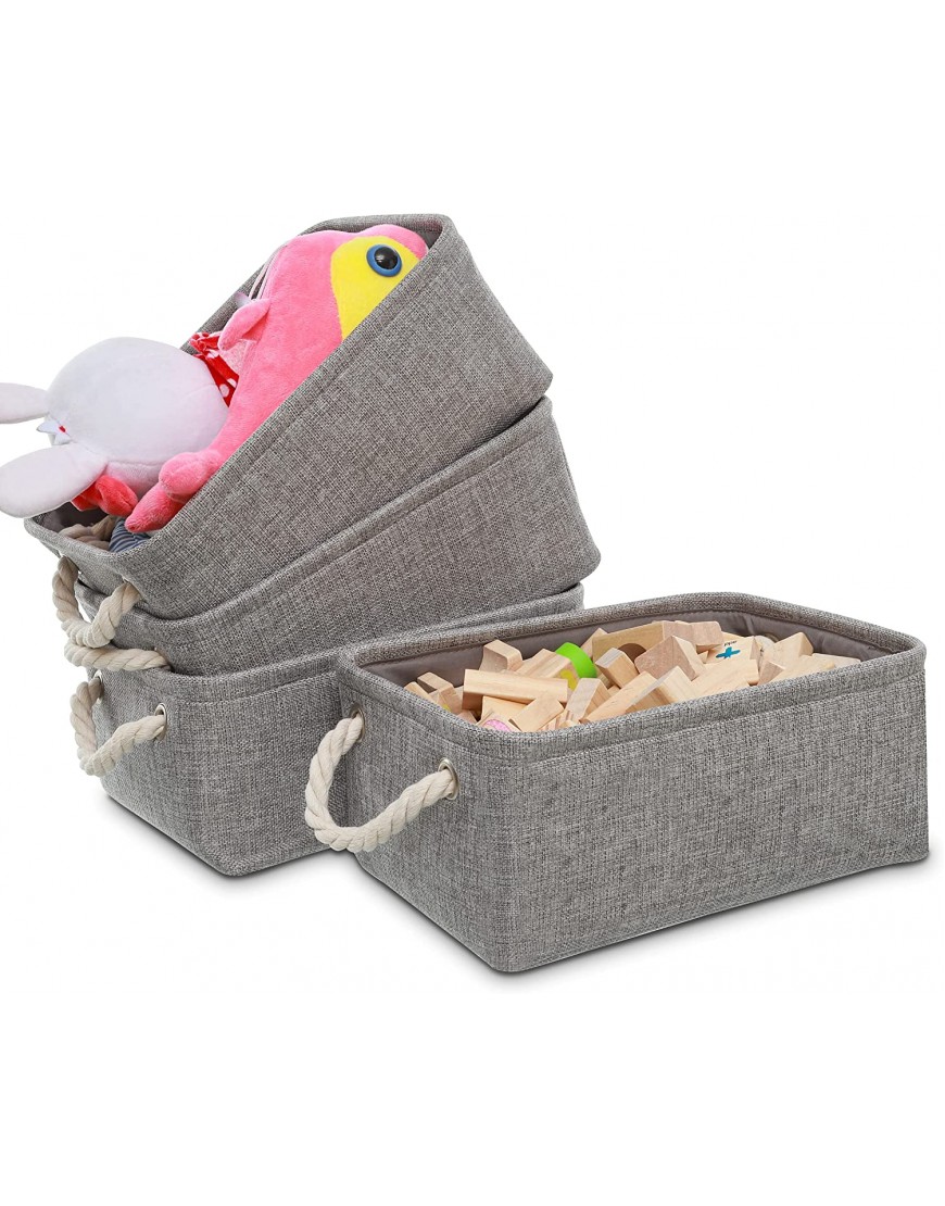 Citylife 4 Packs Fabric Storage Baskets for Shelves Collapsible Storage Bins with Handles Rectangular Baskets for Organizing Grey 12.2" L x 8.3" W x 5.1" H