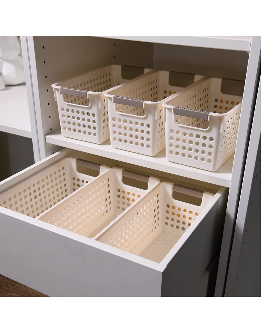 Citylife 6 PCS Plastic Storage Baskets for Shelves Small Storage Bins for Closet Shelf Pantry Organizing Off-White