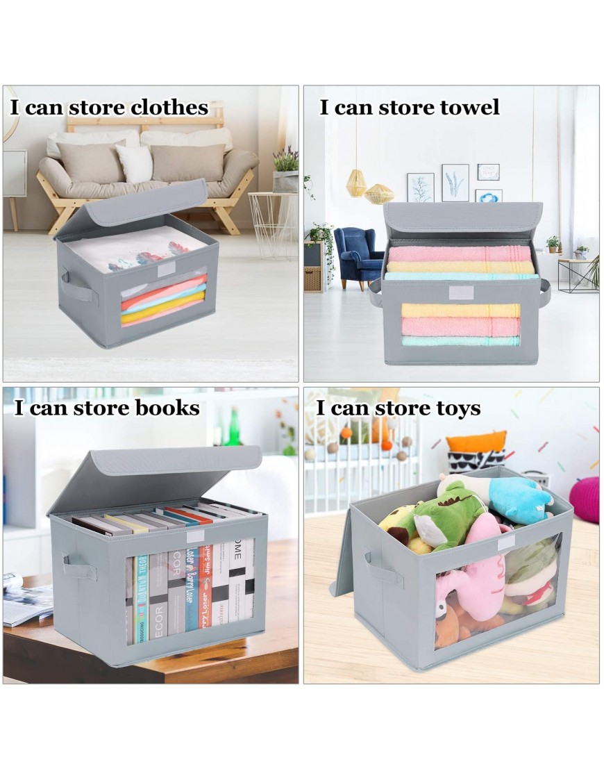 DIMJ Storage Bins with Lids 4 Pack Fabric Storage Baskets with Handle Collapsible Organizer Closet Storage Box with Clear Window for Clothes Toys Books Closet Shelves Kids Room Office