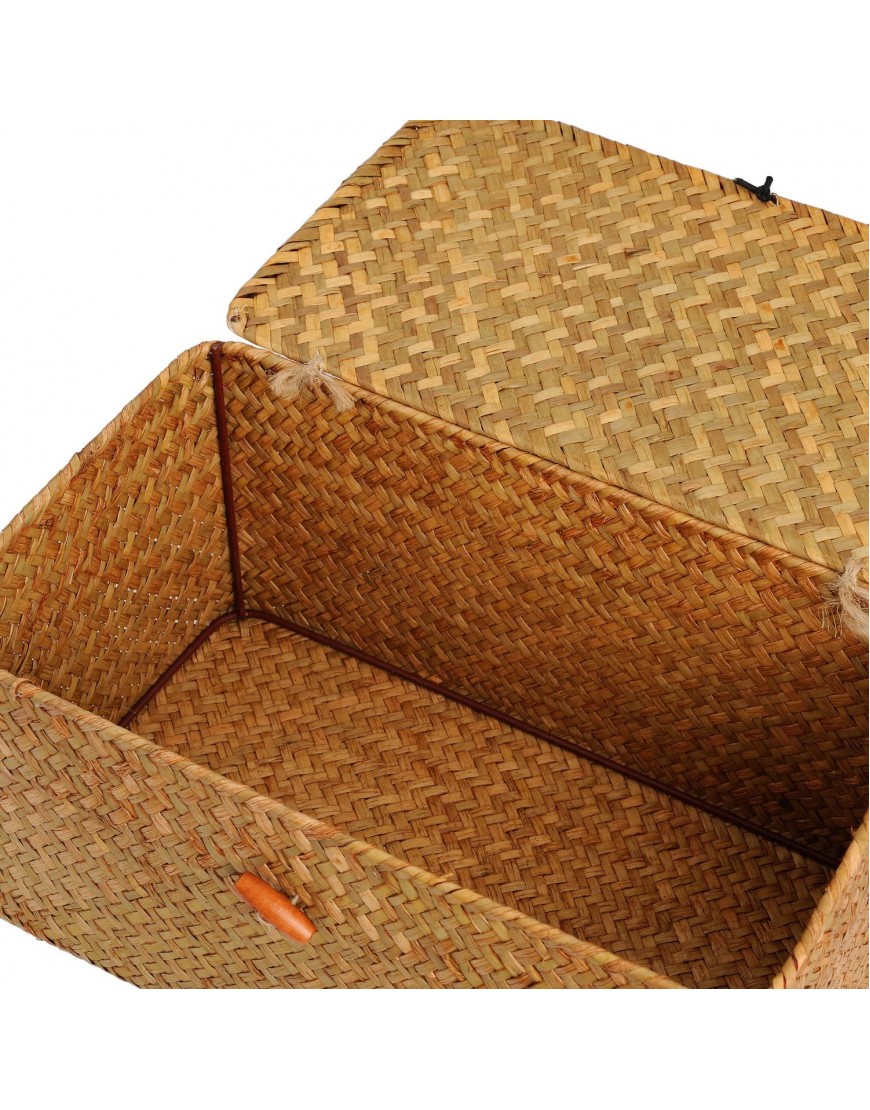 DOKOT Rectangular Handwoven Seagrass Storage Basket with Lid for Shelves and Home Organizer Bin M 12x7x6H Yellow