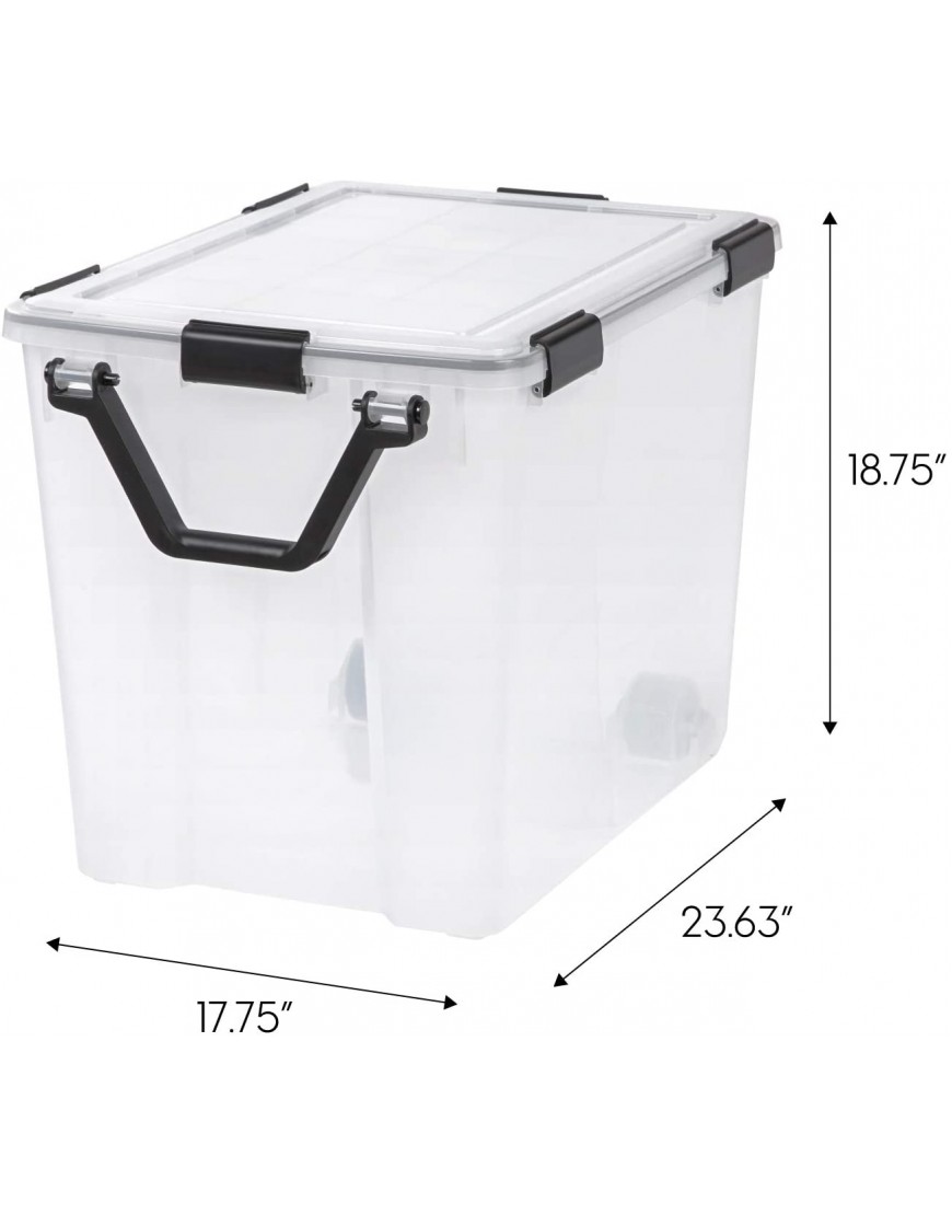 IRIS USA 103 Quart Weathertight Plastic Storage Bin Tote Organizing Container with Durable Lid and Seal and Secure Latching Buckles Clear Black 103 Qt. 2 Pack