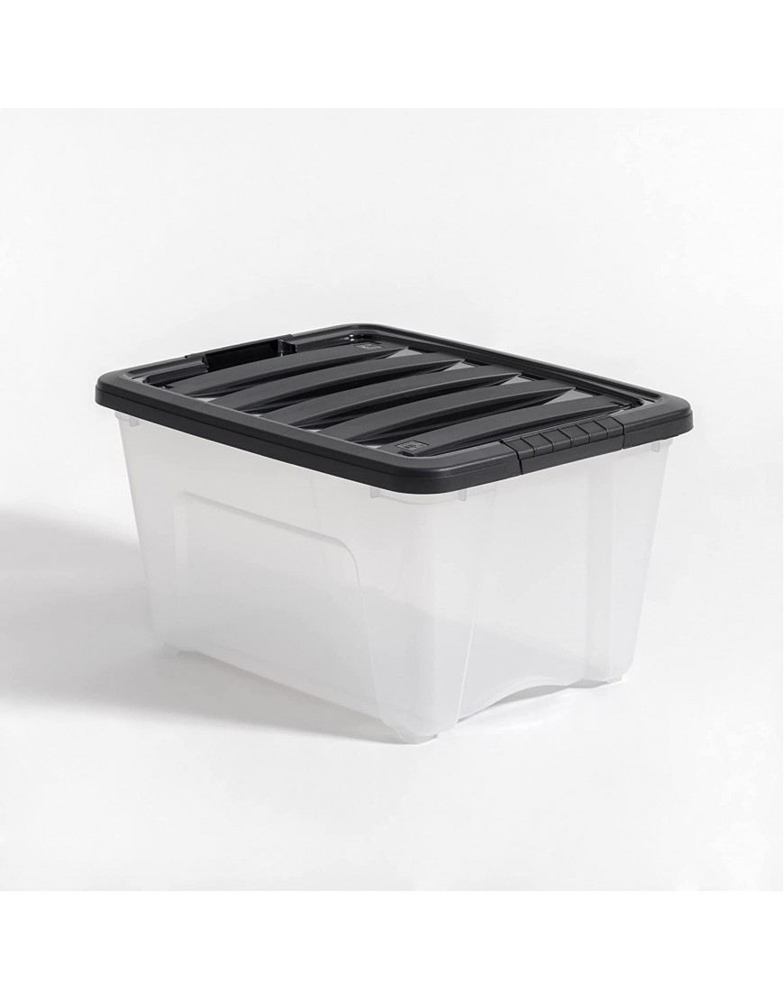 IRIS USA Plastic Bins Stackable Storage Container with Secure Latching Buckles Lid 32 Qt Clear Black 4 Count 580070