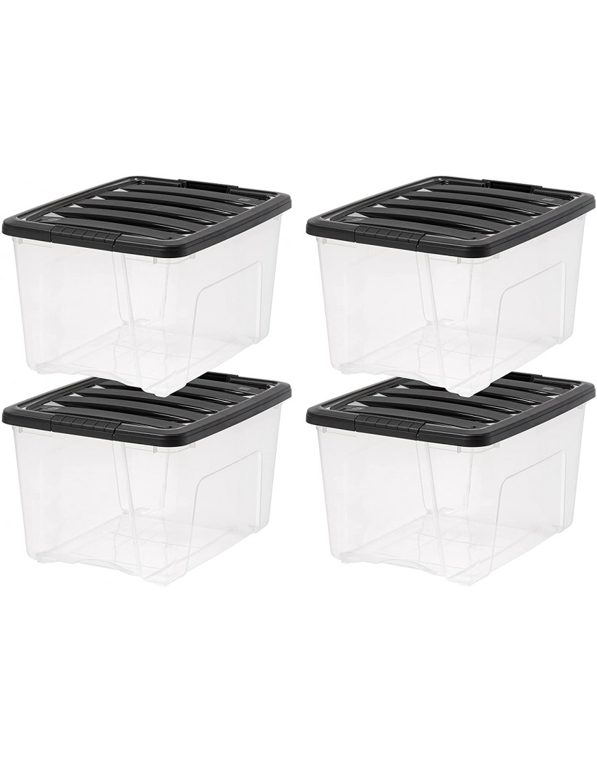 IRIS USA Plastic Bins Stackable Storage Container with Secure Latching Buckles Lid 40 Qt Clear Black 4 Count,580071