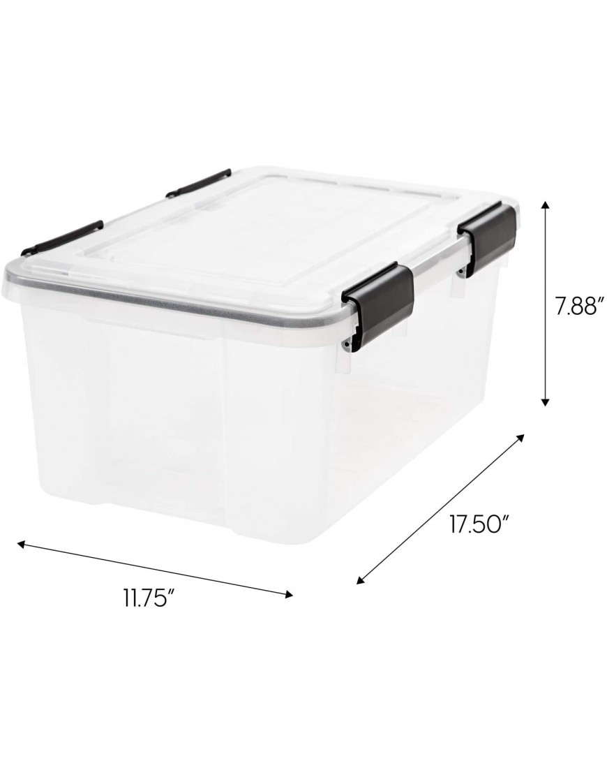 IRIS USA Weathertight Plastic Storage Bin Tote Organizing Container with Durable Lid and Seal and Secure Latching Buckles Clear 19Qt 6 count
