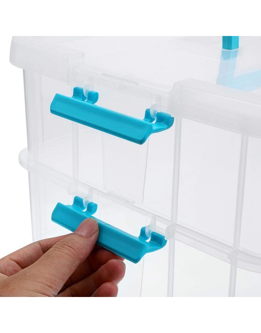 JuxYes 2-Tiers Stack Carry Storage Box With Handle Transparent Stackable Storage Bin With Handle Lid Latching Storage Container for School & Office Supplies Blue