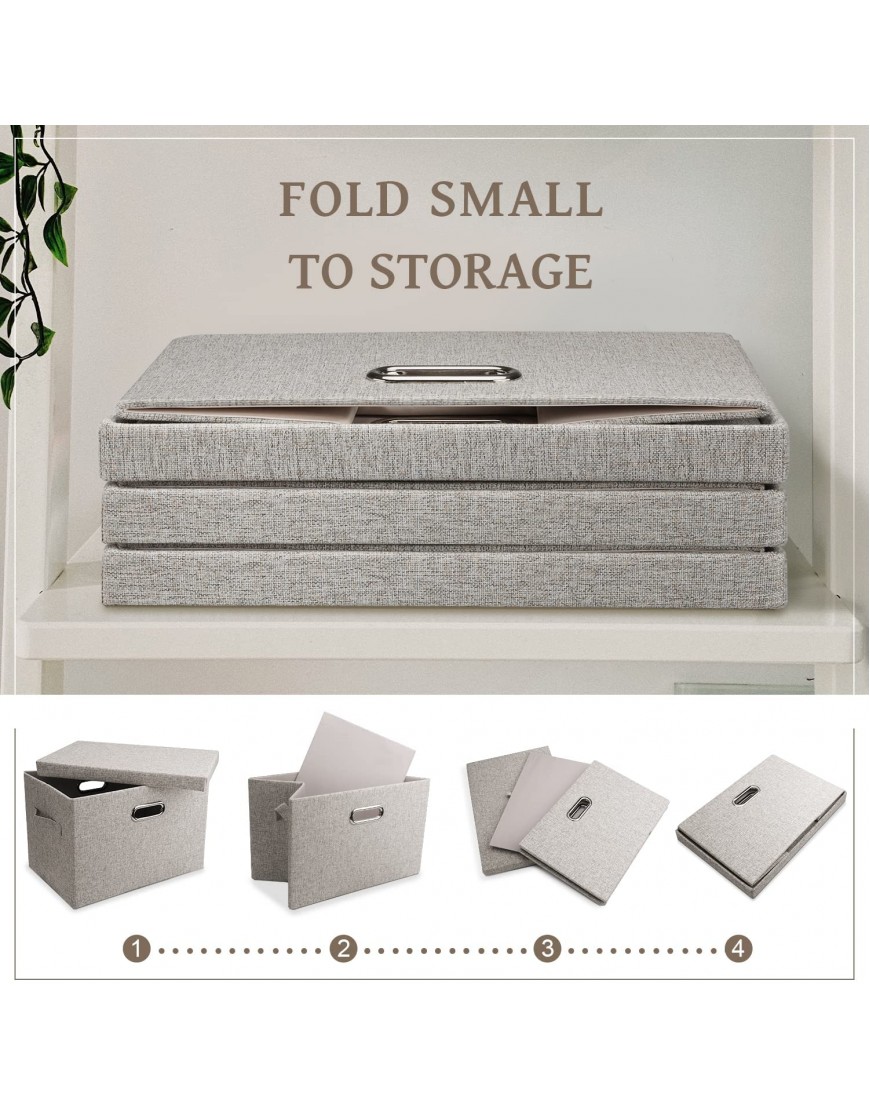 Large 15 21 Quart Foldable Closet Storage Bins with Lids 3 Packs Stackable Heavy-duty Beige Linen Fabric Collapsible Storage Boxes with Lids Toy Storage Baskets Container Organizers Storage for Bedroom Office 15 x 11 x 8