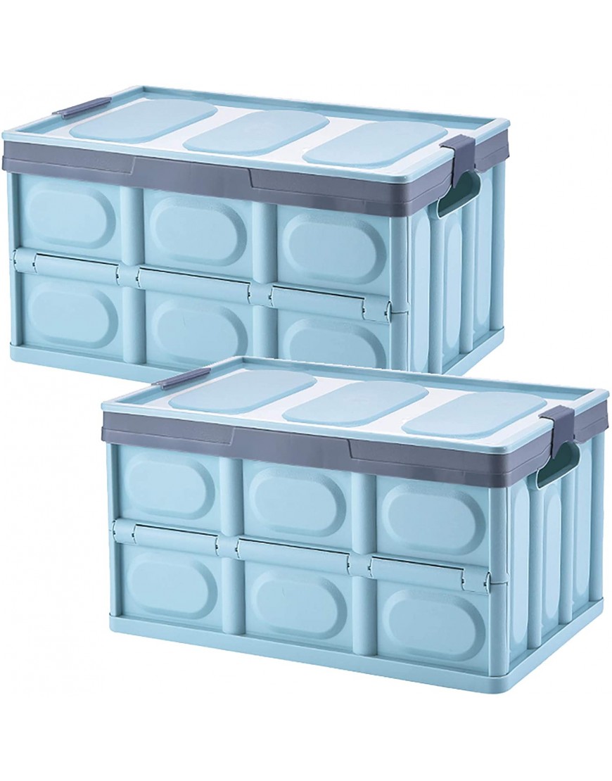 Lidded Storage Bins 2 Pack 30L Collapsible Storage Box Crates Plastic Tote Storage Box Container Stackable Folding Utility Crates for Clothes Toy Books ,Snack Shoe and Grocery Storage Bin-Blue