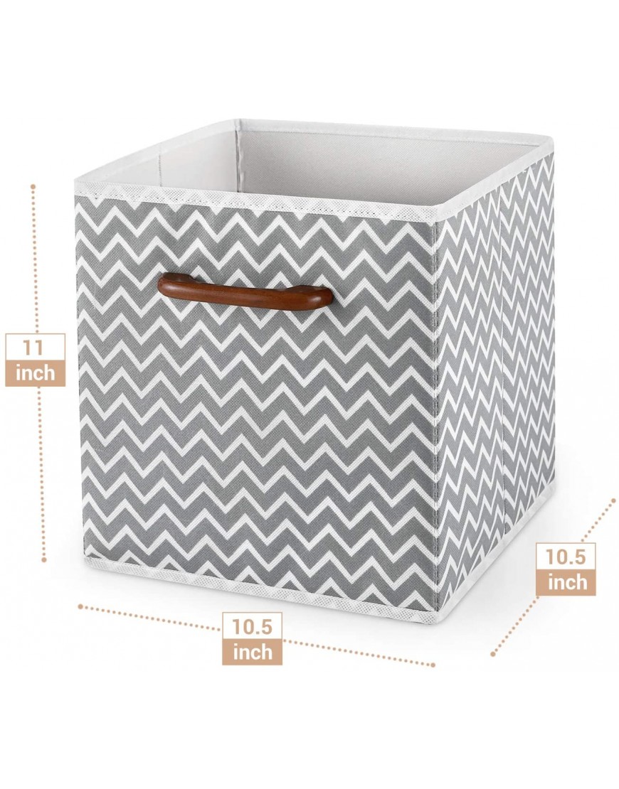 MaidMAX Cloth Storage Bins Cubes Baskets Containers with Wooden Handle for Home Closet Bedroom Drawers Organizers Foldable Gray Chevron Set of 6
