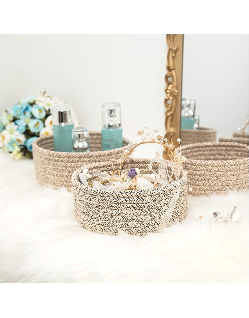 MINTWOOD Design Set of 3 Cotton Rope Nesting Bowls Small Catch All Basket Cute Closet Baskets and Bins for Shelves Mini Table Basket Organizer for Small Accessories Light Brown