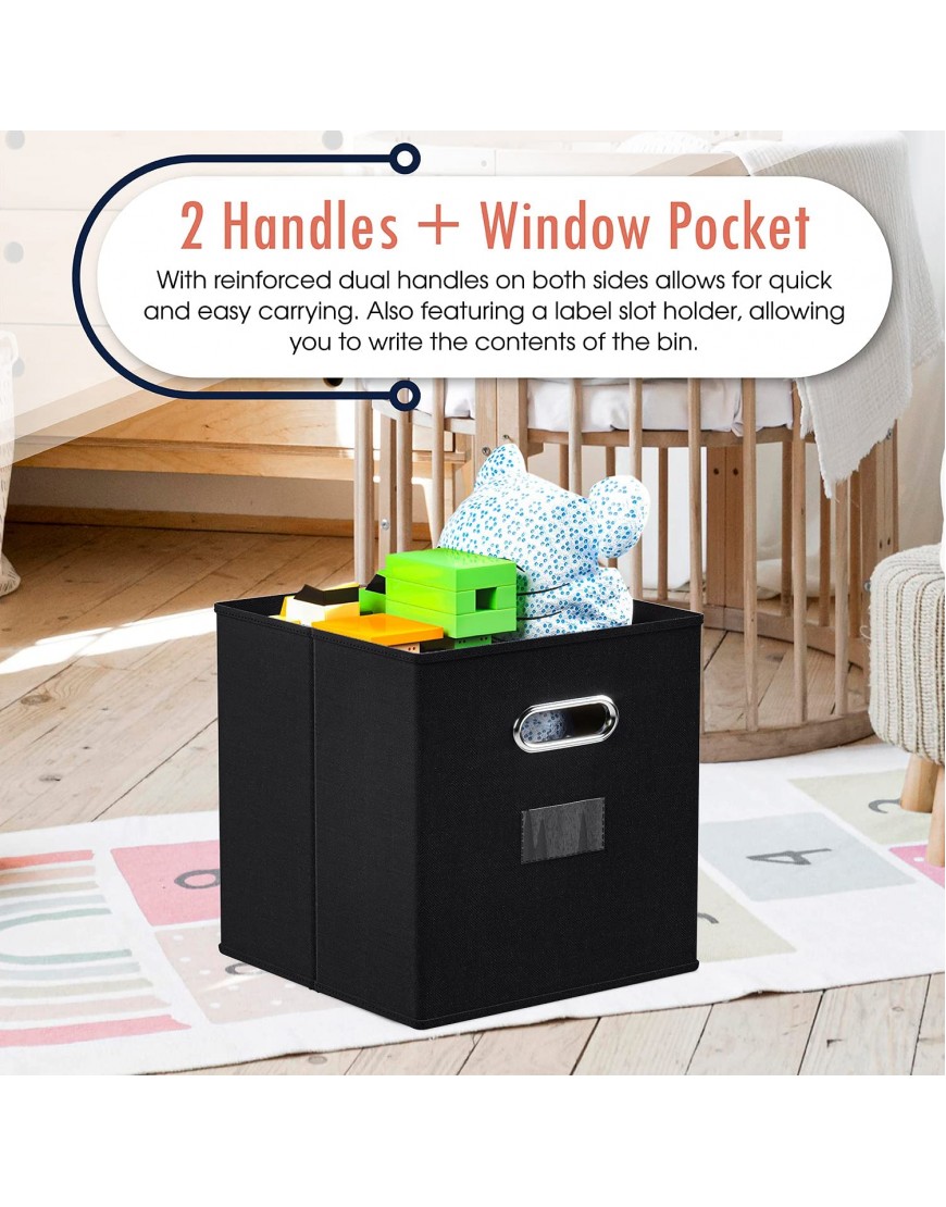Ornavo Home Foldable Storage Bins Basket Cube Organizer with Dual Handles and Window Pocket 6 Pack 12 L x 12 W x 12 H Black