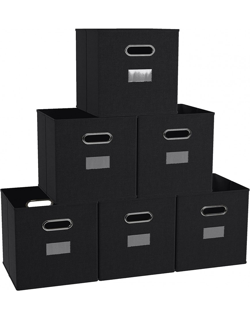 Ornavo Home Foldable Storage Bins Basket Cube Organizer with Dual Handles and Window Pocket 6 Pack 12" L x 12" W x 12" H Black