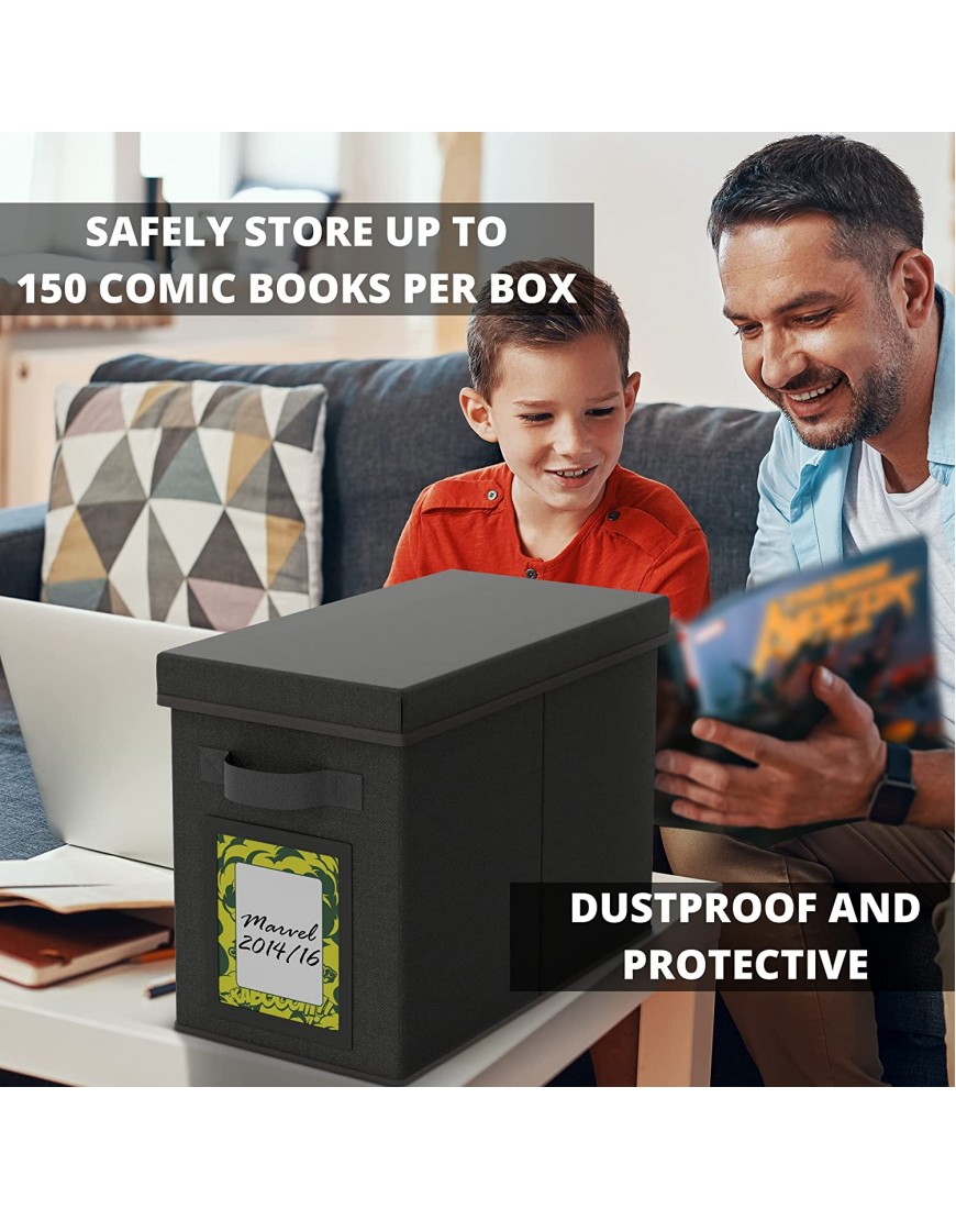 Protective Comic Book Storage Box Set of 2 Perfect Linen Organizer With Divider and Label Slots Store All your Collectables Sensibly and Safely