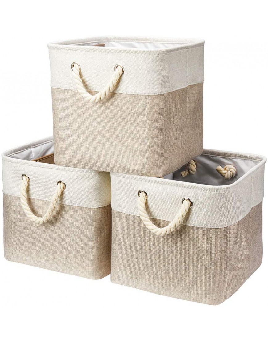 Robuy 3 Pack Storage Cube Bins Collapsible Sturdy cationic Fabric Storage Basket with Cotton Rope Handle For Organizing Shelf Nurery Home Colset 13x13x13 inch