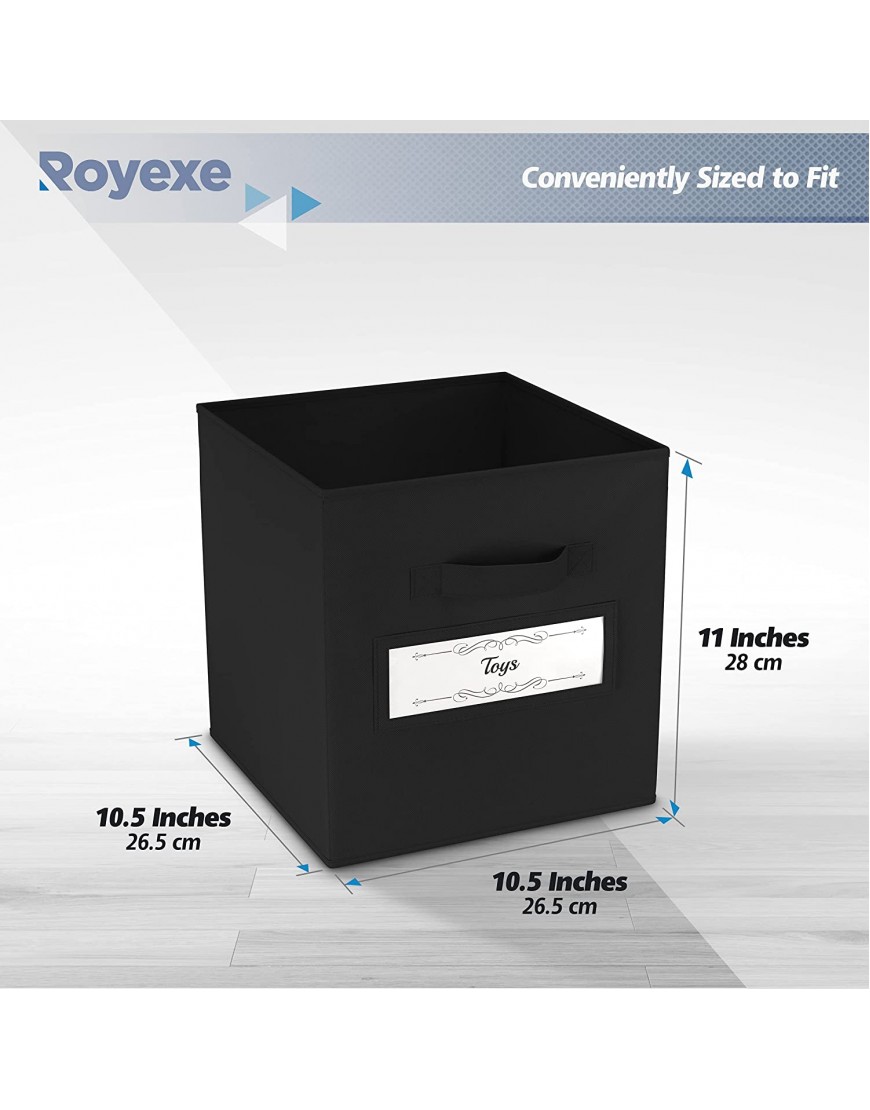 Royexe Storage Cubes 11 Inch Cube Storage Bins Set of 8. Features Large Label Window & Dual Handles & Fabric Cubby Organizer Baskets | Foldable Closet Shelf Organization Boxes Black