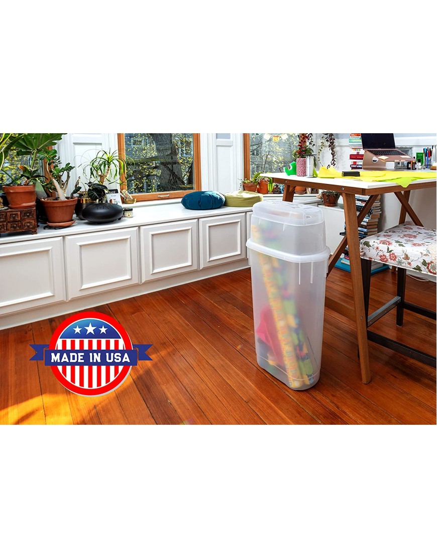 Rubbermaid Wrap N’ Craft Plastic Storage Container for Wrapping Paper and Crafting Supplies Fits Up to 20 Rolls of Standard 30” Wrapping Paper Two Compartments Slim Design Clear Exterior