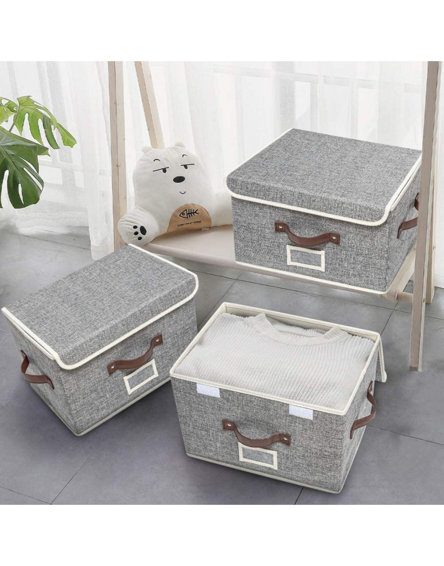 Sofier Storage Boxes with Lids 3 Pack Foldable Storage Bins with 3 Handles and Label Sturdy Decorative Fabric Baskets for Shelves Toys Books Clothes Organizer Gray