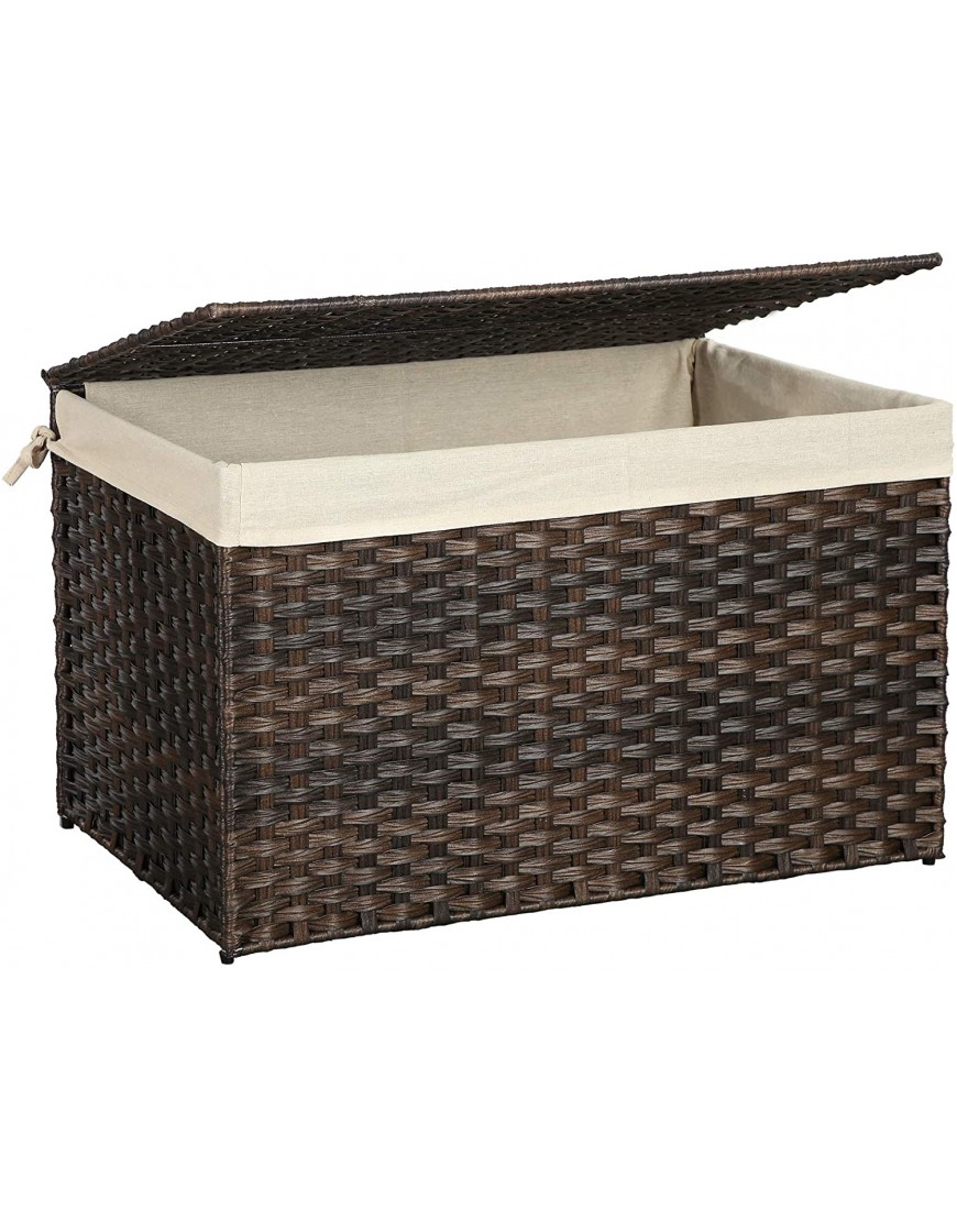 SONGMICS Storage Basket with Lid Rattan-Style Storage Trunk with Cotton Liner and Handles for Bedroom Closet Laundry Room 29.9 x 17.1 x 18.1 Inches Brown URST76BR