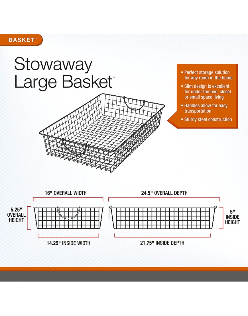 Spectrum Diversified 87076 Stowaway Basket Under Bed Storage Large Industrial Gray