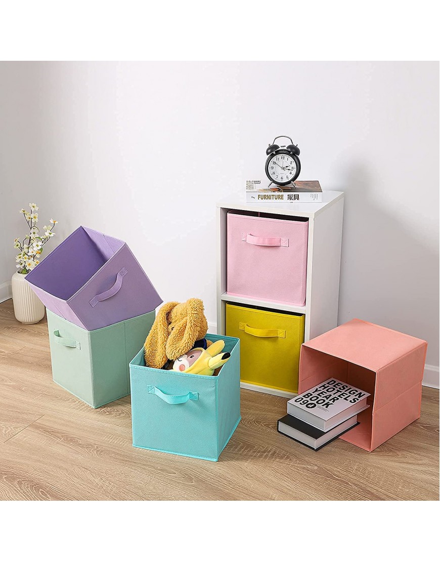 Stero Fabric Storage Bins 6 Pack Fun Colored Durable Storage Cubes with Handles Foldable Cube Baskets for Home Kids Room Closet and Toys Organization Cyan Green Yellow Purple Pink and Peachpuff