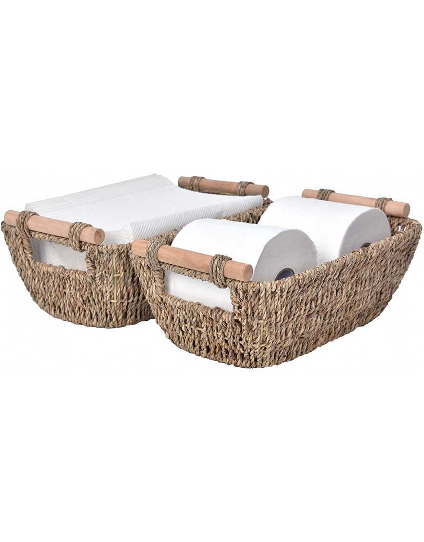 StorageWorks Hand-Woven Small Wicker Baskets Seagrass Storage Baskets with Wooden Handles 12 ¼ x 7 x 4 ¾ inches 2-Pack
