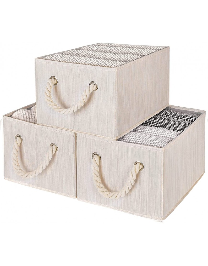 StorageWorks Large Storage Baskets for Organizing Foldable Storage Baskets for Shelves Fabric Storage Bins with Handles Mixing of Beige White & Ivory 3-Pack