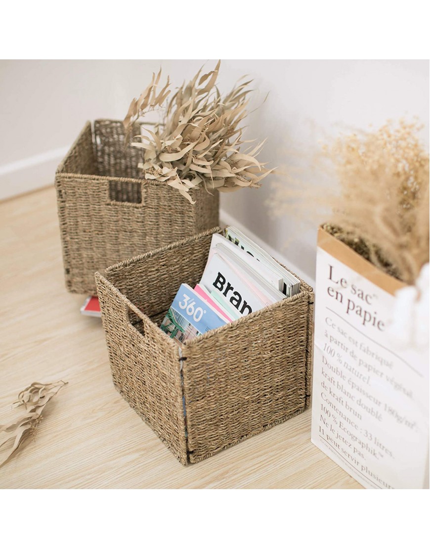 StorageWorks Rectangular Wicker Baskets for Shelves Seagrass Hand-Woven Baskets with Linings Medium 10 ¼ x 10 ¼ x 10 ¾ inches 2-Pack