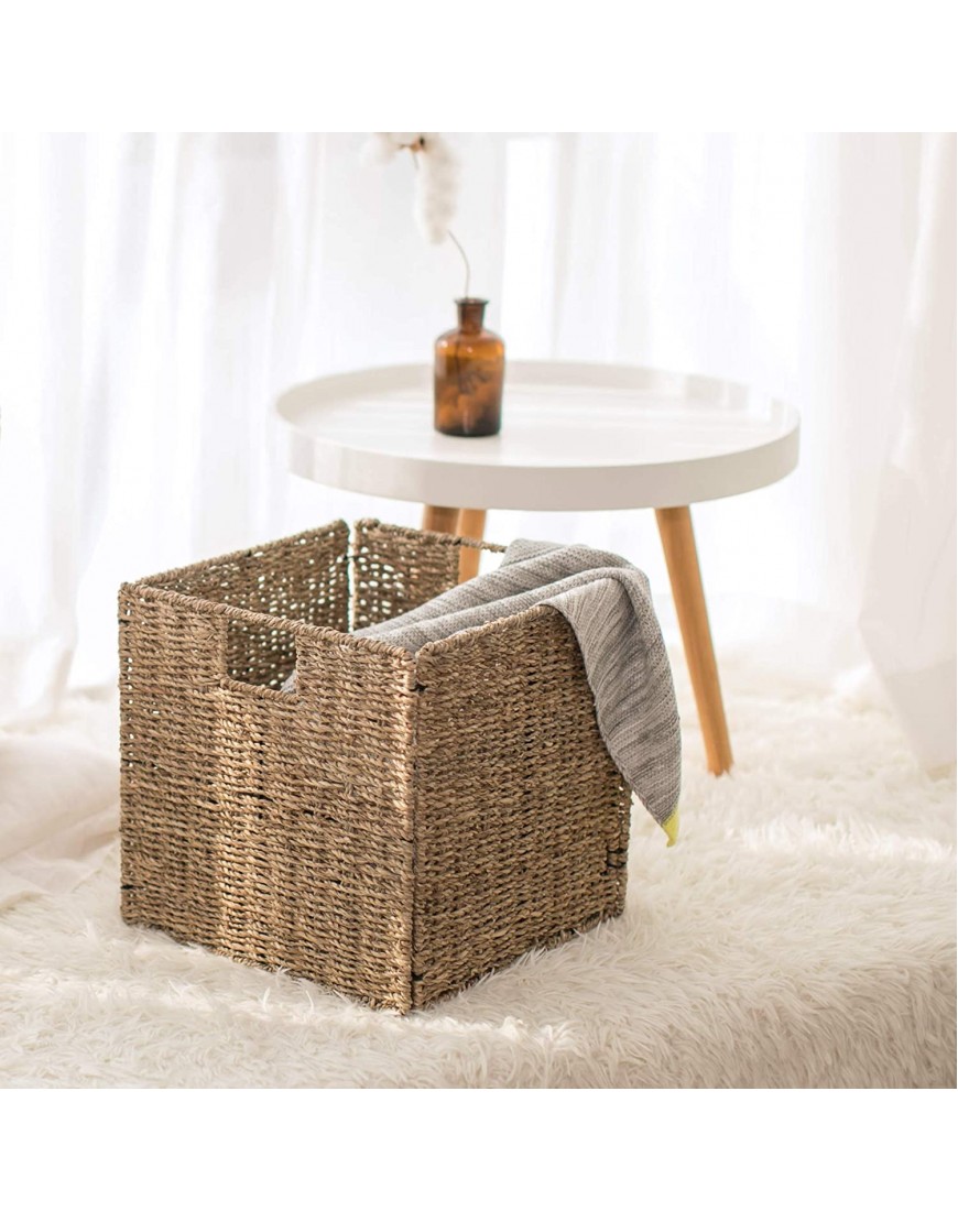 StorageWorks Rectangular Wicker Baskets for Shelves Seagrass Hand-Woven Baskets with Linings Medium 10 ¼ x 10 ¼ x 10 ¾ inches 2-Pack