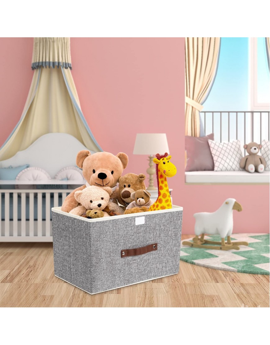 TYEERS Foldable Storage Bins 2 Pack Storage Boxes with Lids and Handles Storage Baskets in Linen Storage Organizers for Toys Shelves Clothes Papers and Books etc. Gray