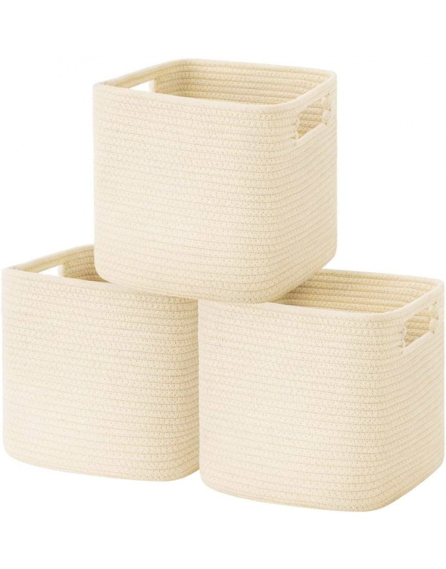 UBBCARE Cube Storage Bins Organizer Set of 3 Collapsible Cotton Rope Storage Baskets Decorative Woven Basket with Handles 11" H x 10.5" W x 10.5" D Beige