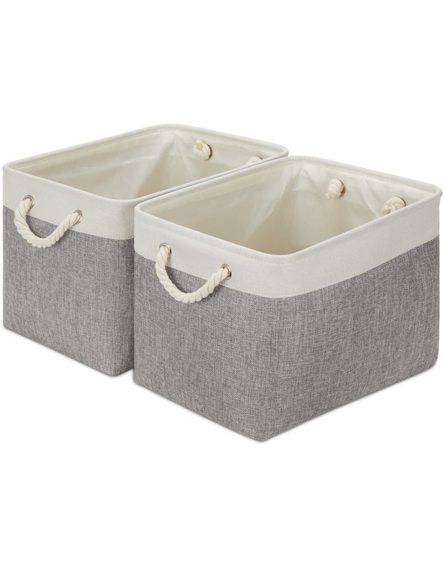 WLFRHD Storage Baskets for Organizing Large Storage Basket Fabric Storage Baskets Collapsible Sturdy Rectangular Storage Baskets Decorative Storage Basket for Shelves Nursery Home Clothes Fabric Storage Bins with Handles 16x12x12 inches Beige And Grey,2-P