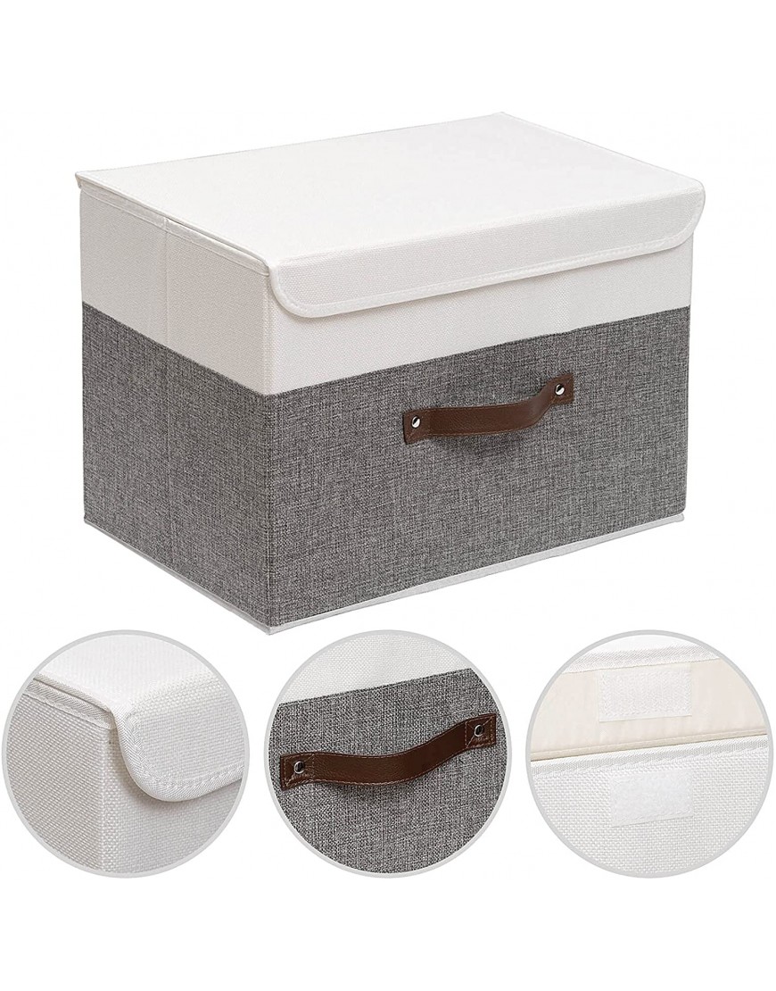 Yawinhe Collapsible Storage Boxes with Lids Fabric Foldable Storage Bins Organizer Containers Baskets with Lid for Home Bedroom Closet Office White Grey 15.0x9.8x9.8inch 1-Pack