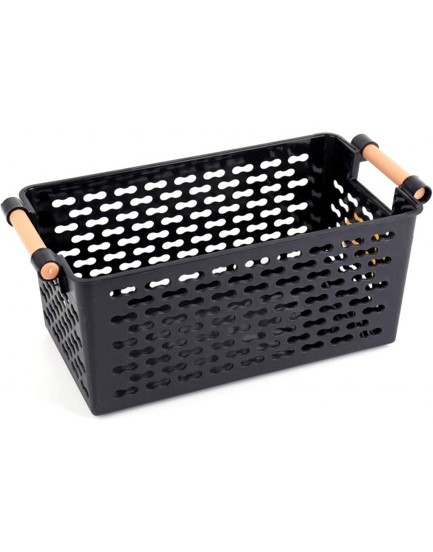 Yesland 6 Pack Plastic Storage Basket Black Basket Organizer Bin with Handles for Home Office Closet