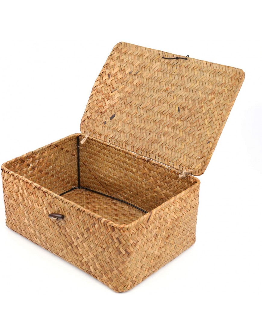 Yesland Handwoven Seagrass Rattan Storage Basket 11.5'' x 7.5'' x 5'' Brown Rectangular Makeup Organizer Container with Lid Perfect for Decoration Picnic Groceries and Toy Storage