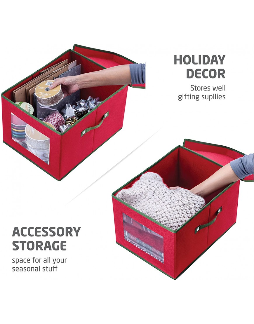 ZOBER Holiday Accessory and Decor Storage Box 3-Pack with Decorative Trim Holiday Storage Solution Red