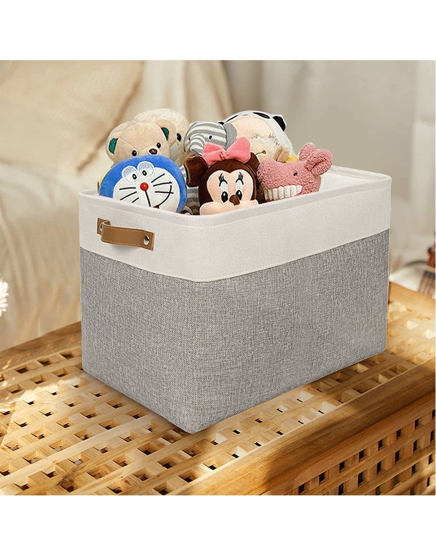 ZOOFOX 4 Pack Fabric Storage Bins Foldable Storage Cubes with Leather Handles Rectangle Shelf Boxes Decorative Baskets for Organizing Home Office Closet 15 x 11 x 9.5